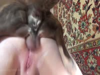 Fat whore exposing her pussy to have dog sex